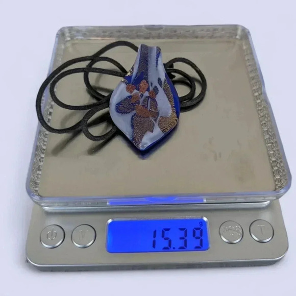 (2/$20) Vintage Murano Art Glass Blue Leaf Pendant - Picture 6 of 6